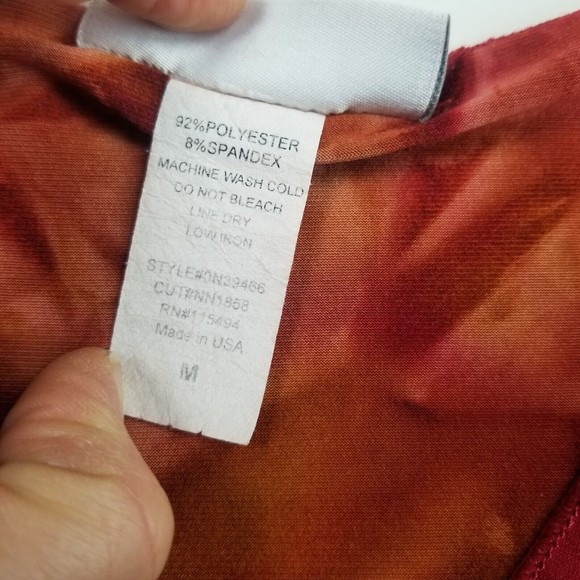Vintage Dressbarn V Neck Top Women M Red Tie Dye 3/4 Slv Stretch Sequin 90s Y2K - Picture 6 of 14